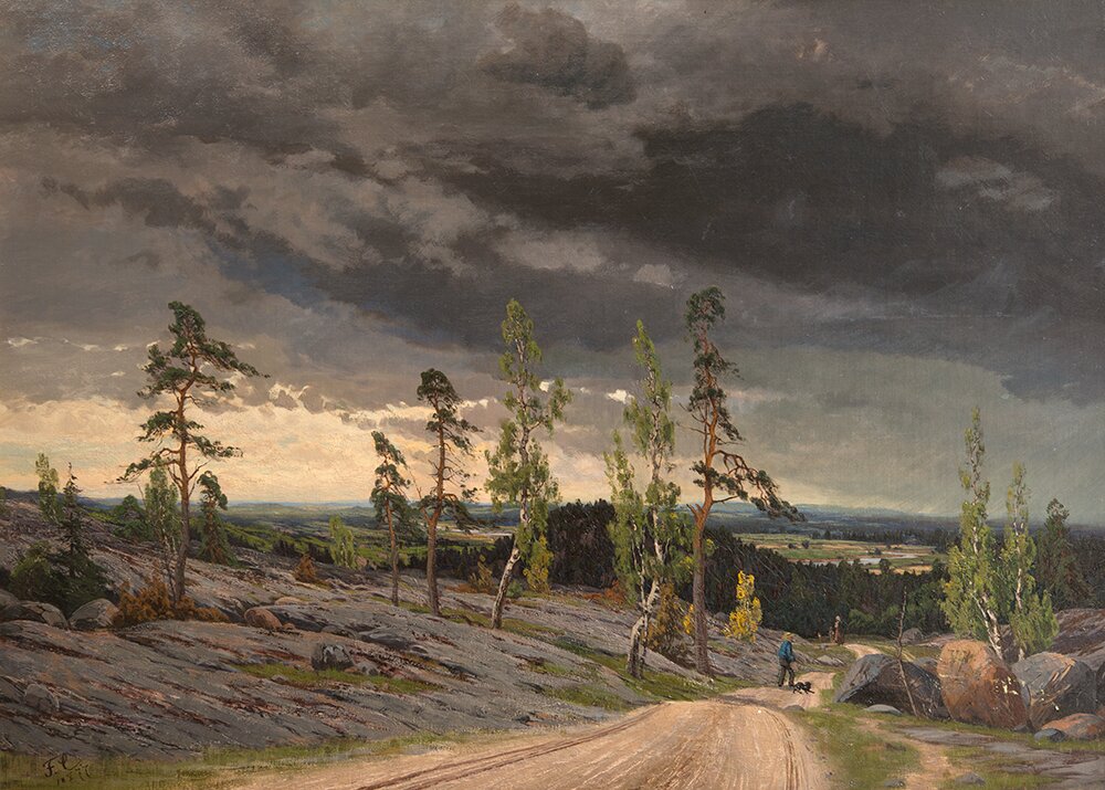Målningen Annalkande oväder, landskap från trakten kring Viborg av Fanny Churberg
